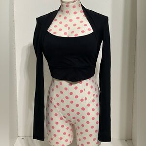 🆕 Halara Plush Long Sleeve Thumb Hole Cropped Yoga Sports Top, Black Sz. Small